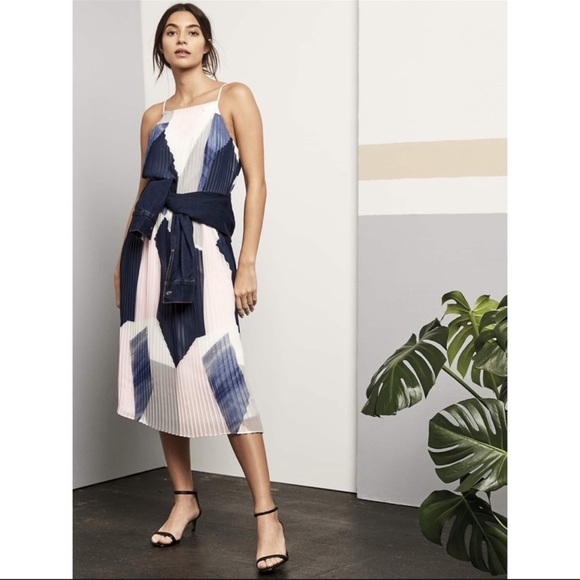 NWT Banana Republic Blue and Pink Geometric Color-block Pleated Dress 6 - Picture 15 of 16